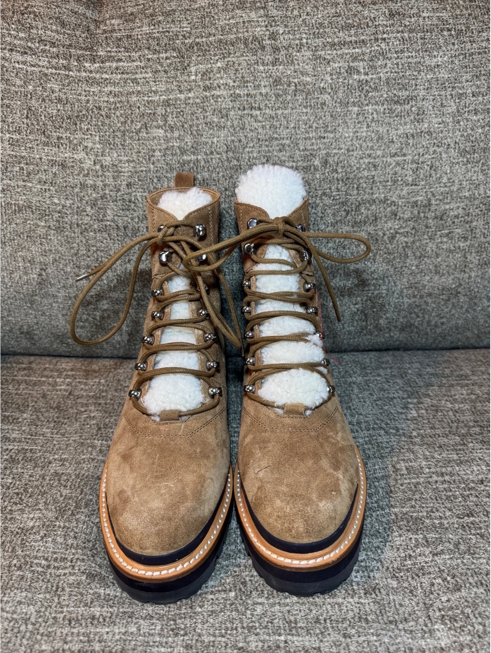 Marc Fisher LTD Izzie Suede Shearling Hiking Boots Brown Tan Sz 9M MLIZZIE